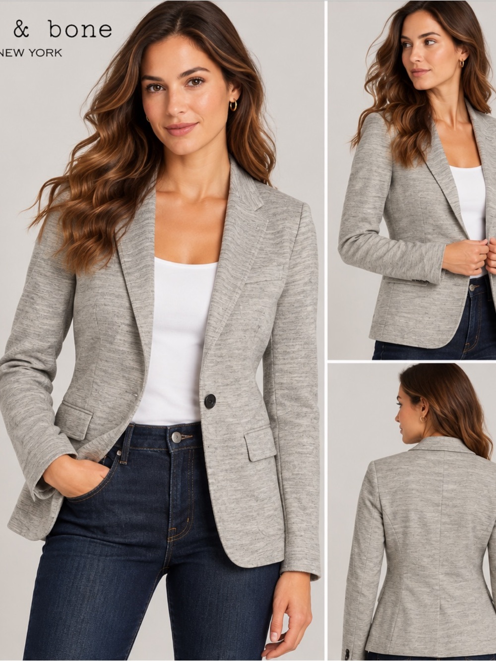 Rag&bone Light Gray wool Tailored One-Button Blazer size 2 office career